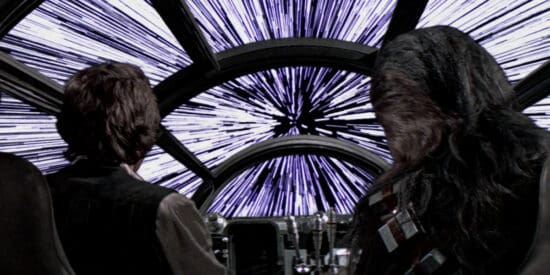 Harrison Ford and Peter Mayhew as Han Solo and Chewbacca in Star Wars - A New Hope