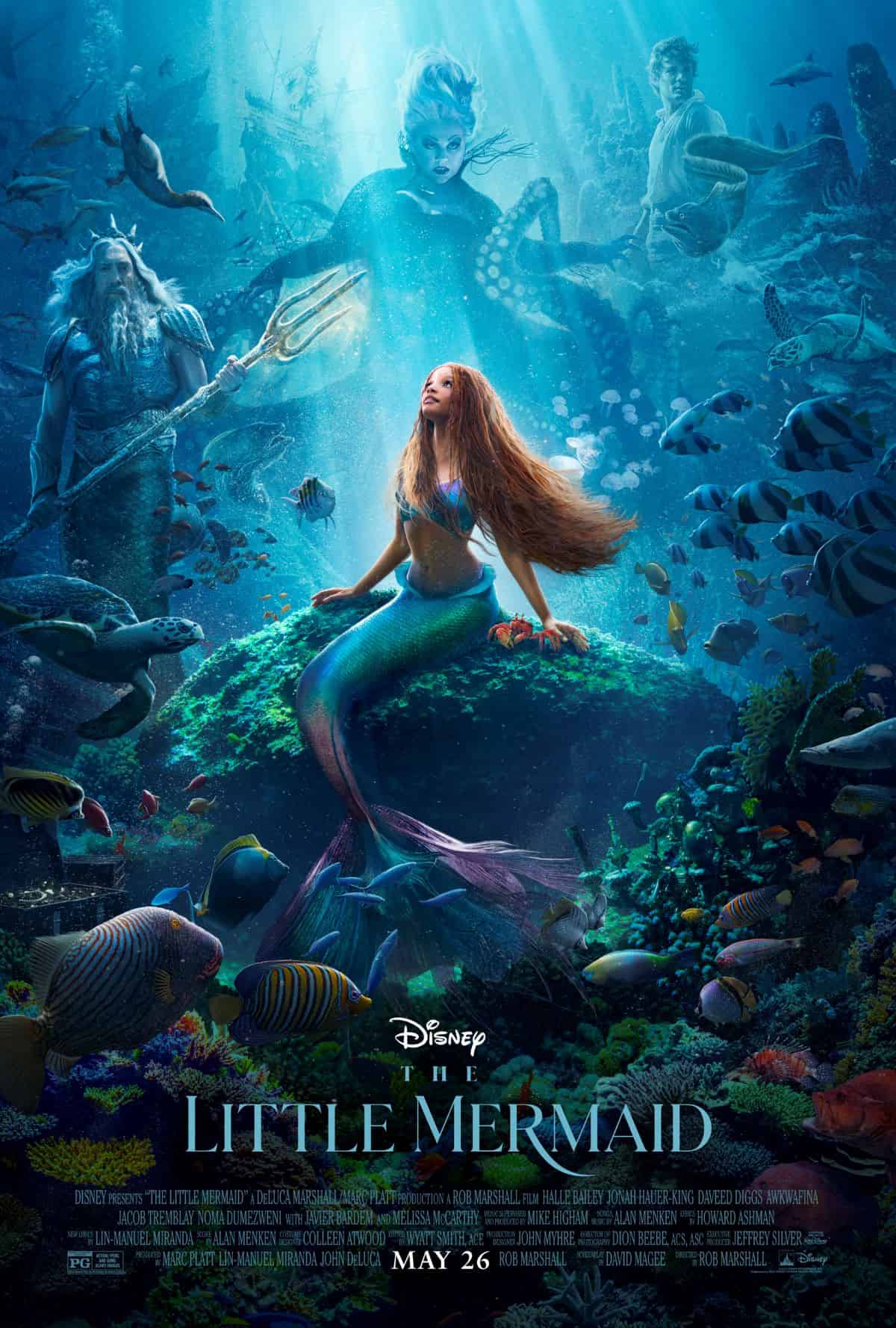 Poster for the live-action adaptation of The Little Mermaid (2023) starring the full cast