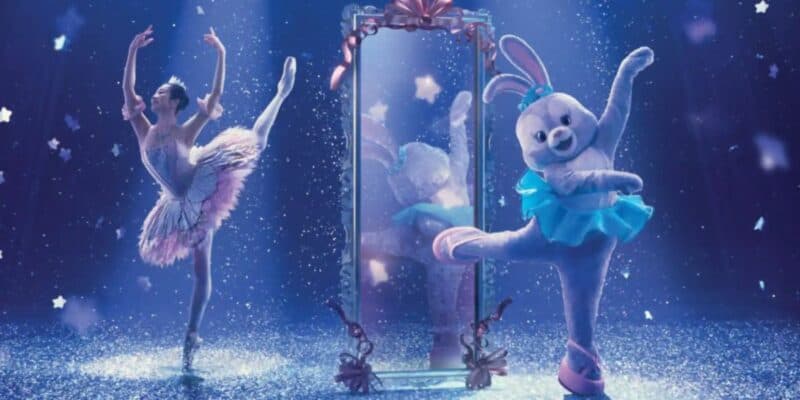 Ballerina and StellaLou dancing in front of a mirror