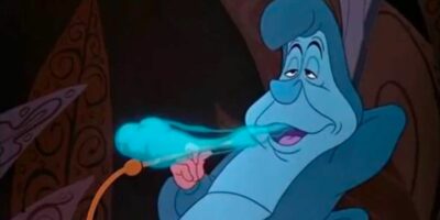 The caterpillar smoking a hookah in Alice in Wonderland
