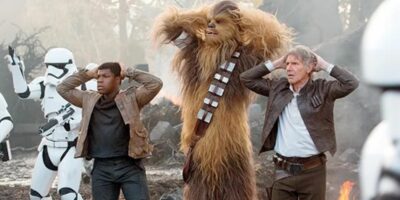 Chewbacca with Han Solo and Finn arrested by the First Order