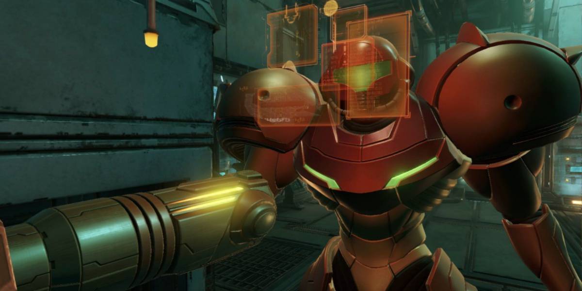 Samus looking at a menu in Metroid Prime Nintendo