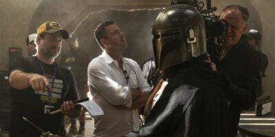 Dave Filoni working on The Mandalorian set