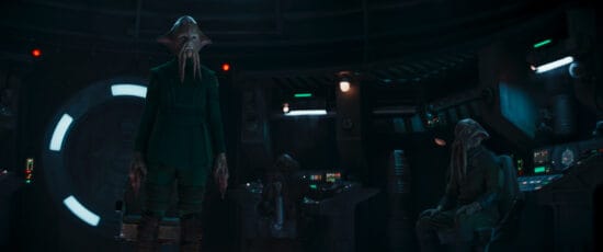 (L-R): Quarren Captain [Christine Adams (voice); Joanna Bennett (performance artist)] and Quarren Navigato (Barry Lowin) in Lucasfilm's THE MANDALORIAN, season three, exclusively on Disney+. ©2023 Lucasfilm Ltd. & TM. All Rights Reserved.