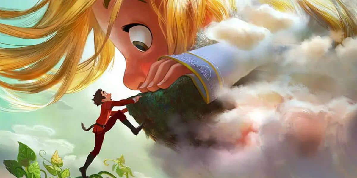 Jack climbs the beanstalk and finds himself face to face with a giant