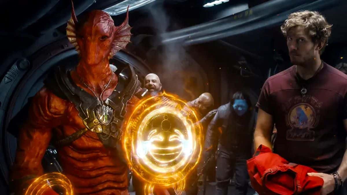 Krugarr with Chris Pratt's Peter Quill and the Ravagers