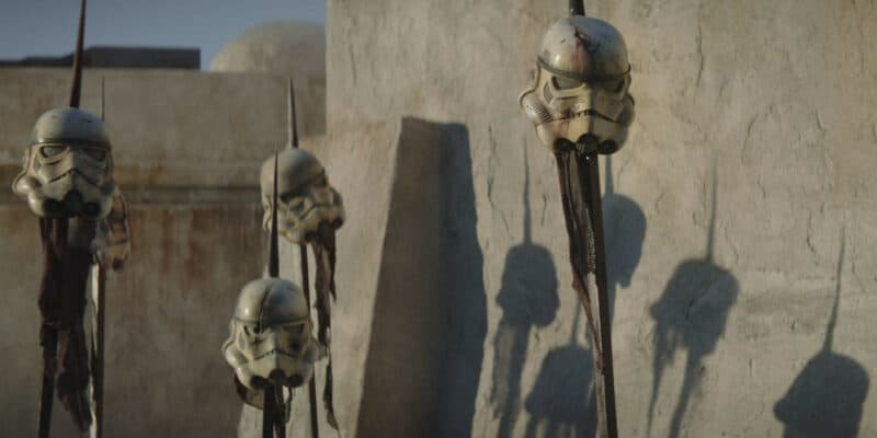 Stormtrooper helmets on pikes in 'The Mandalorian'