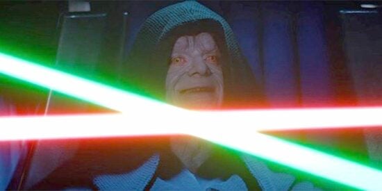 Emperor Palpatine watching Vader fight Luke
