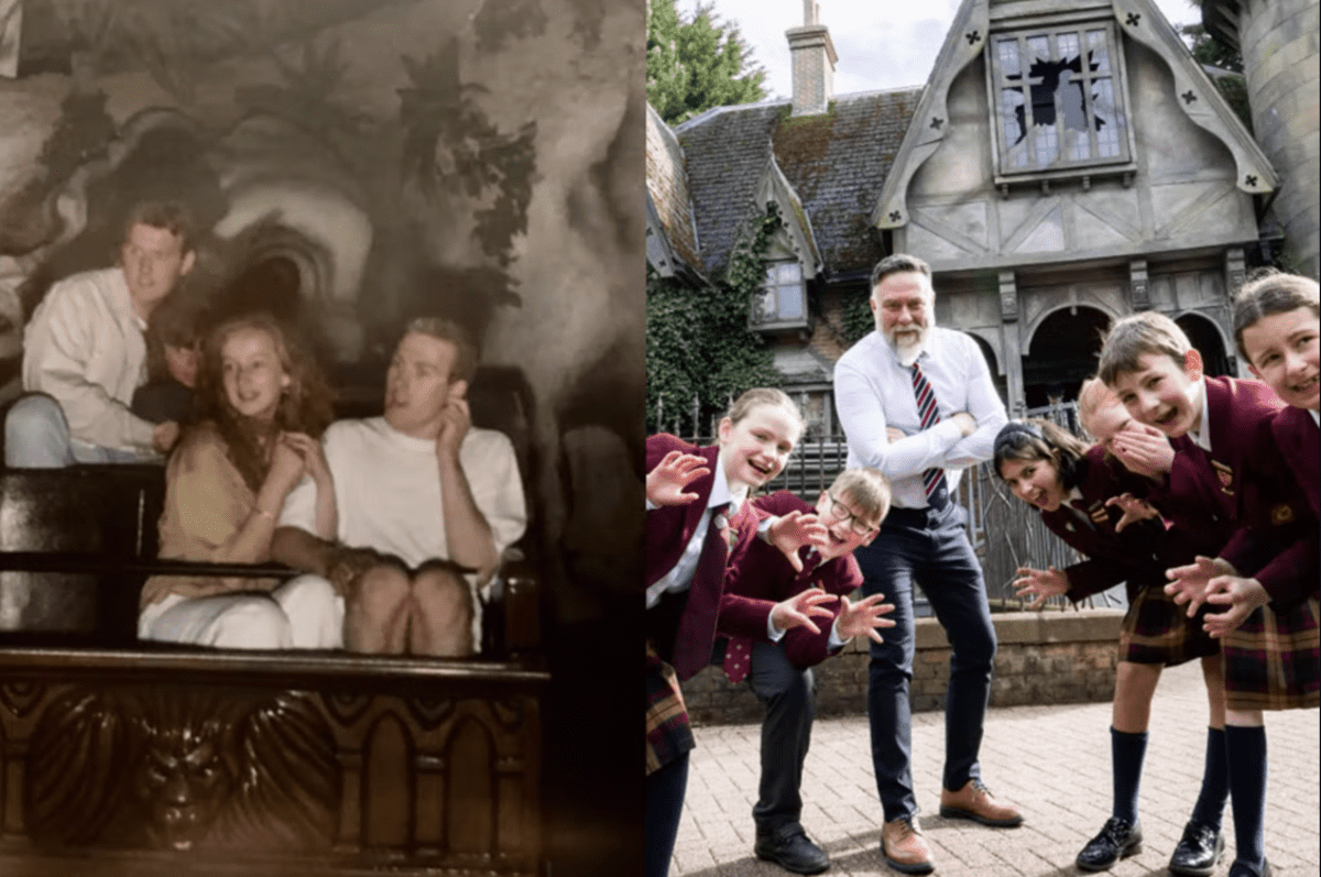 Michael Eley poses with his students in front of The Curse at Alton Manor