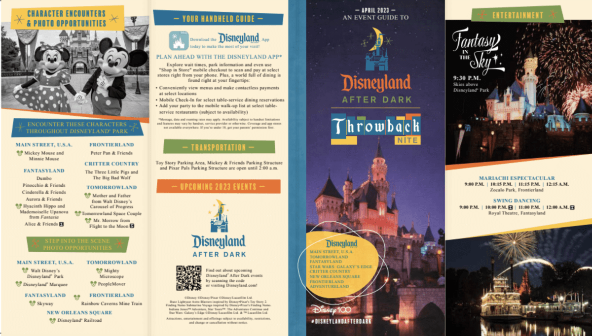 The event guide for Disneyland After Dark: Throwback Nite