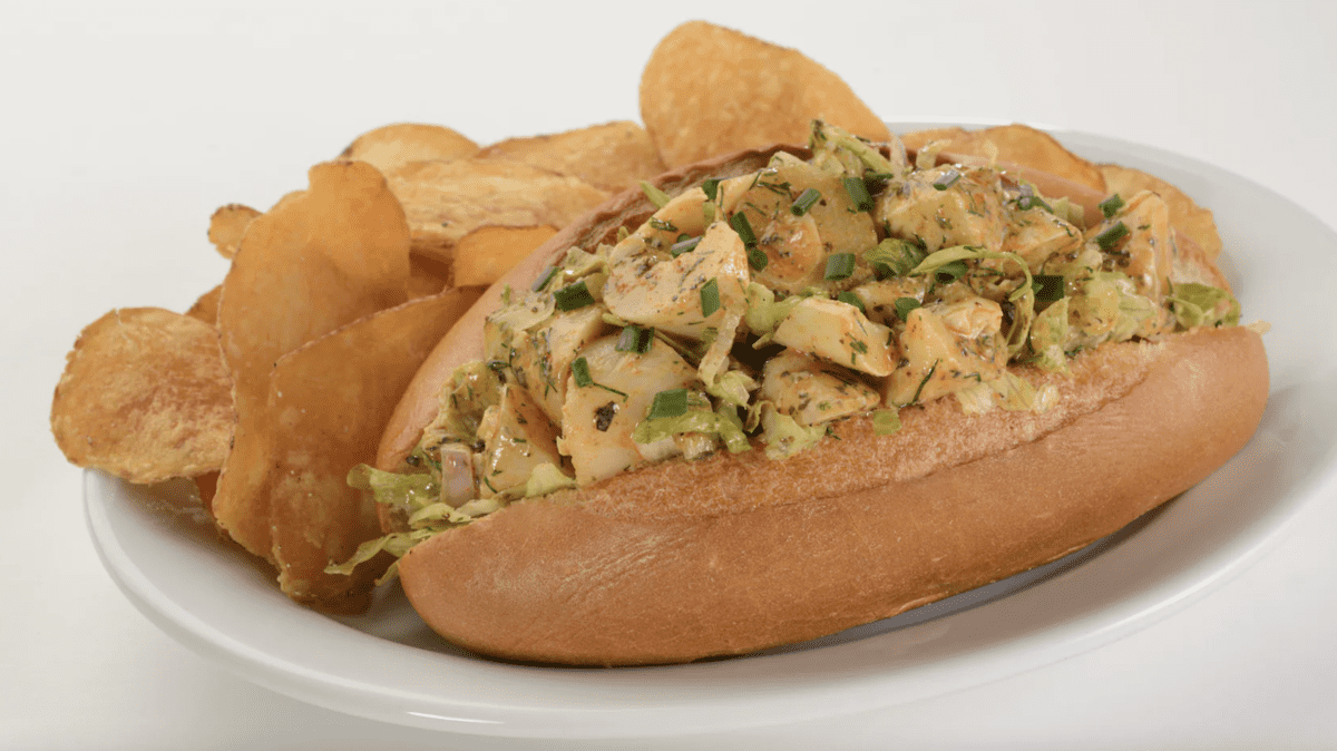 The plant-based lobster roll from Rosie's All-American Cafe