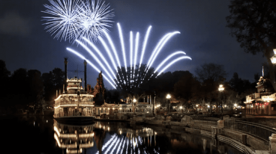 Fireworks over the Mark Twain Riverboat at Disneyland