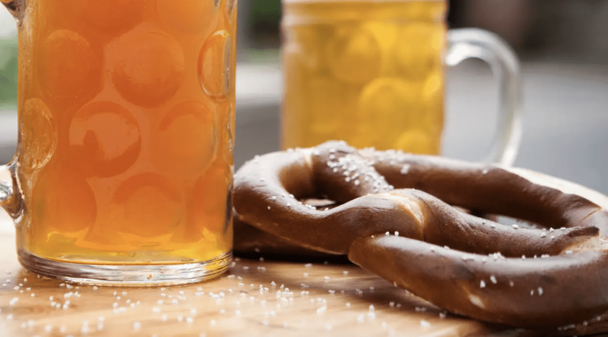 A pretzel and beers from the Germany pavilion in EPCOT