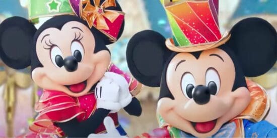 Mickey and Minnie in Tokyo Disneyland celebration outfits