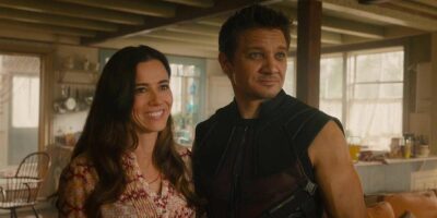 Left Linda Cardellini as Laura Barton (R) Jeremy Renner as Clint Barton aka Hawkeye (L) in Avengers Age of Ultron