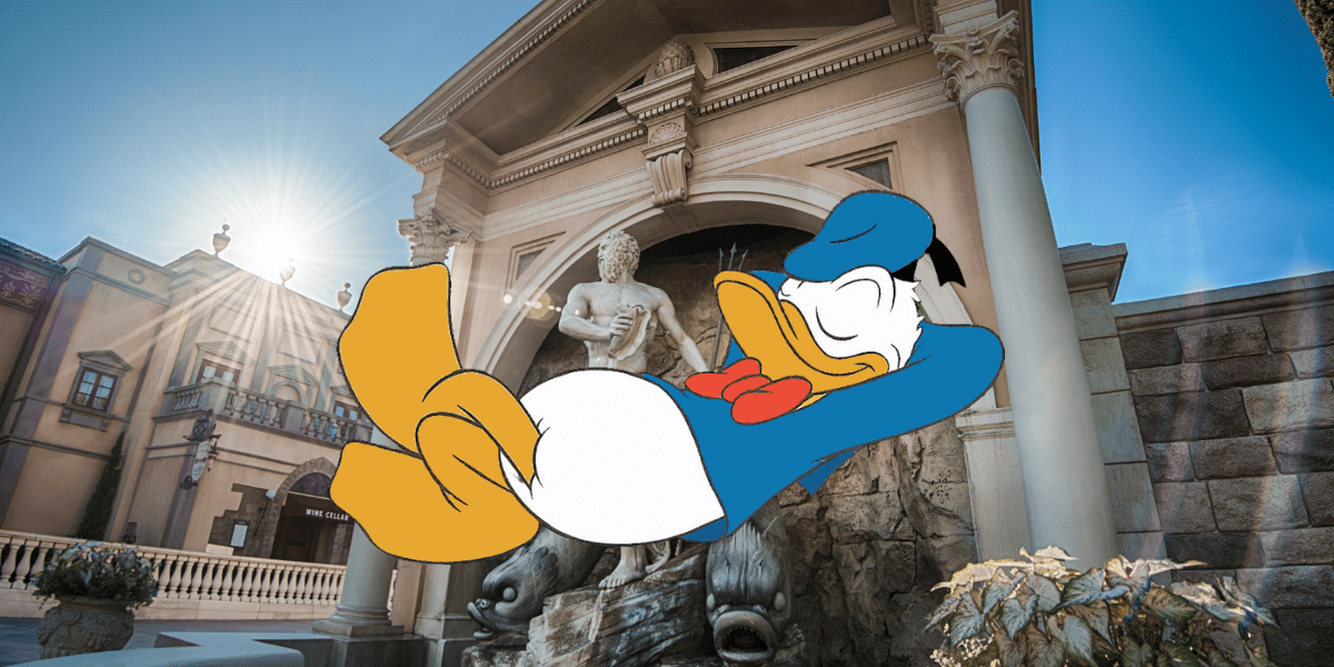 Donald taking a nap in the World Showcase