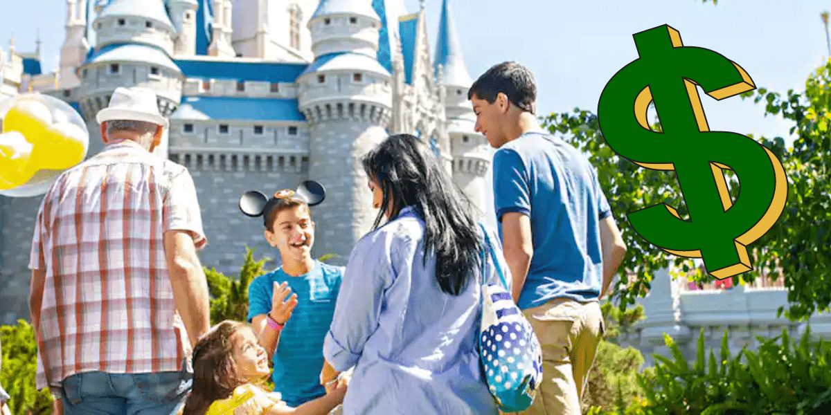 A family in front of Cinderella Castle