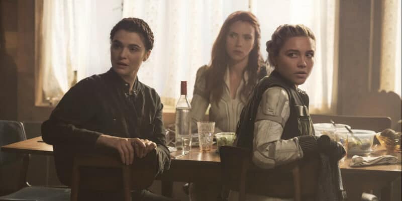 Rachel Weisz, Scarlett Johansson and Florence Pugh in 'Black Widow'