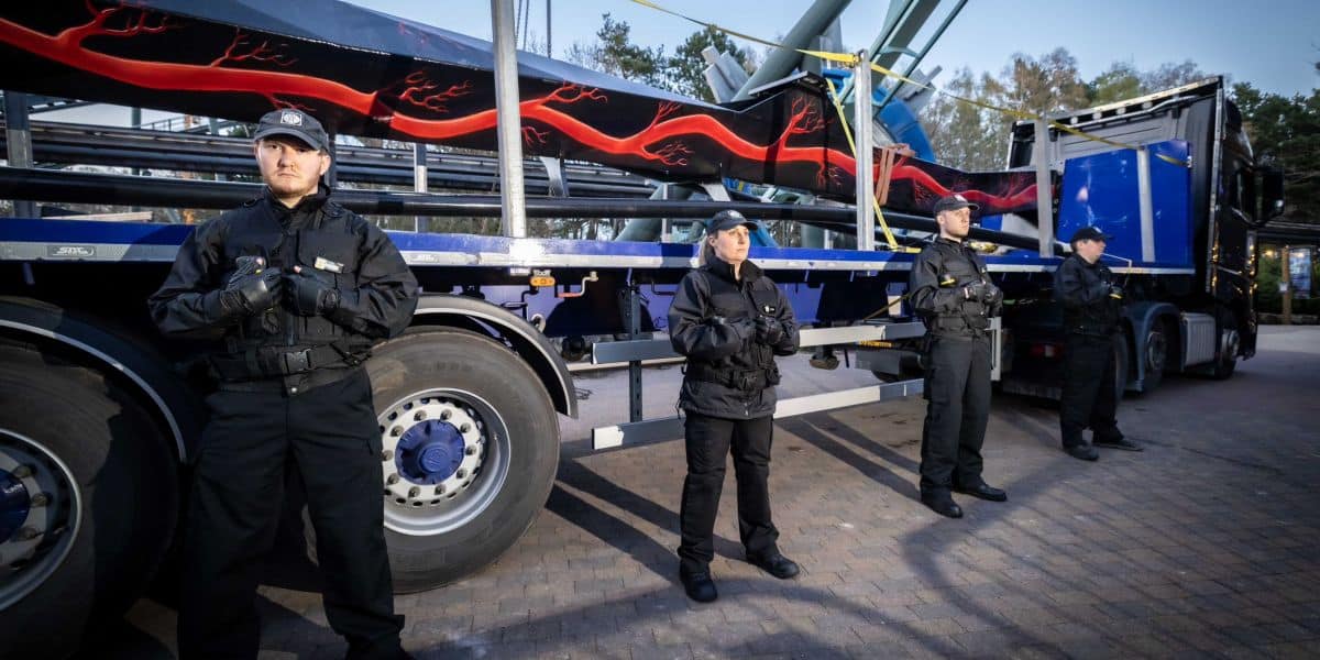 Workers guard the new Nemesis track
