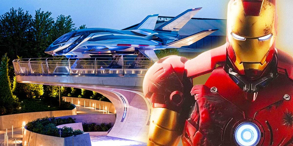 Avengers Campus at Disneyland on the left and Iron Man on the right