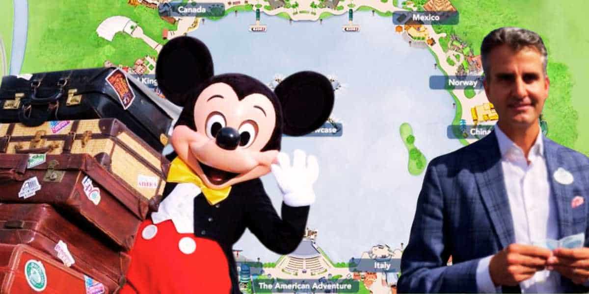 World Showcase at EPCOT with Mickey Mouse and Josh D'Amaro