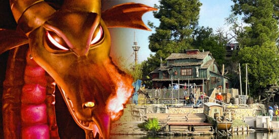 Disney Attraction is destroyed on the right, and the dragon on the left. Fantasmic! Show