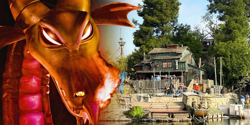 Disney Attraction is destroyed on the right, and the dragon on the left. Fantasmic! Show
