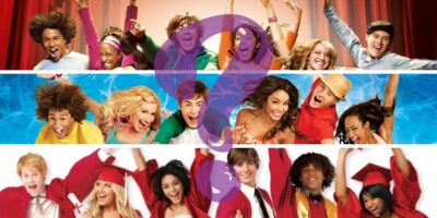 All High School Musical posters edited next to each other, showcasing the cast with translucent question mark