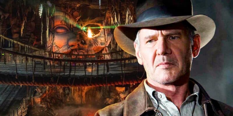Upset and shocked Indiana Jones, looking at 'Indiana Jones' Attraction at Disneyland