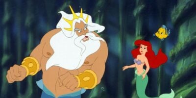 King Triton, Ariel and Flounder (left to right), from The Little Mermaid (1989)