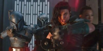 L-R: Koska Reeves (Mercedes Varnado/Sasha Banks), Bo-Katan Kryze (Katee Sackhoff), Cara Dune (Gina Carano), and Fennec Shand (Ming-Na Wen) in combat in 'The Mandalorian'