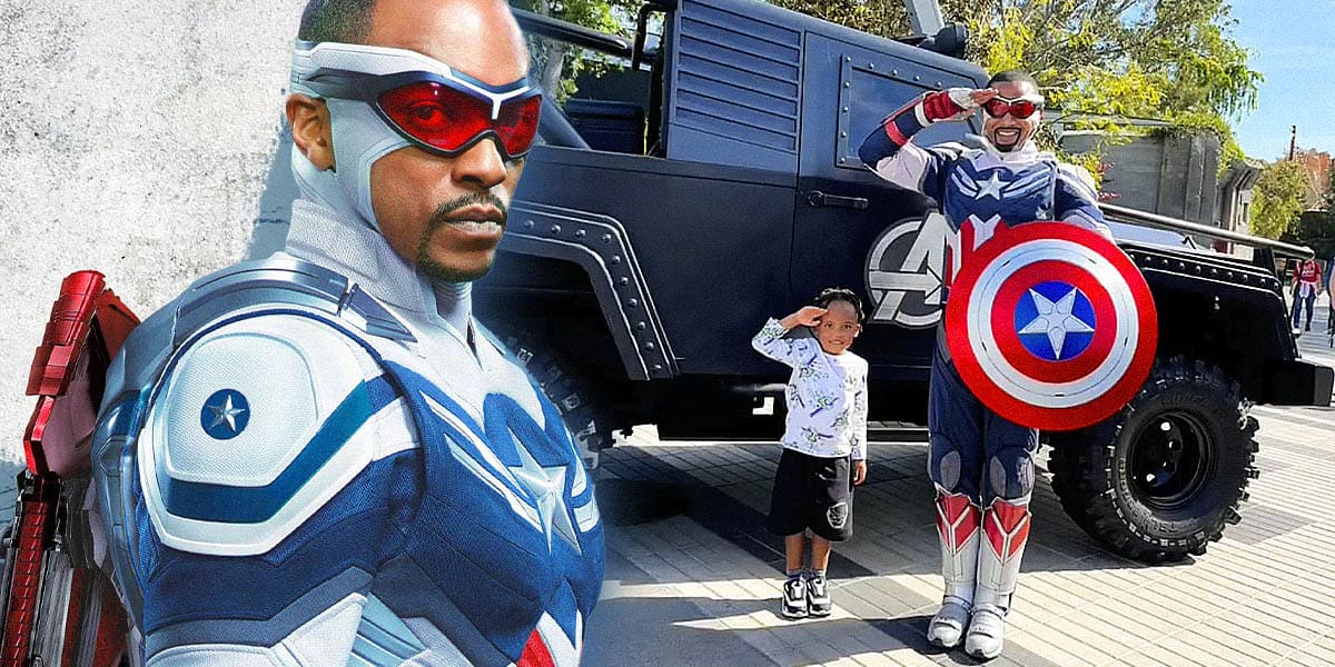 Marvel World at Disneyland Resort. Captain America and the little child posing on the right, and Captain America Actor on the left