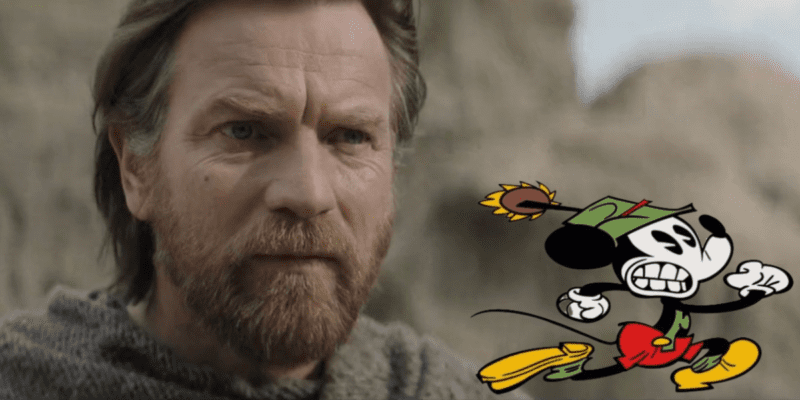 Mickey Mouse running from Ewan McGregor, 'Star Wars' star from the Disney Plus original series 'Obi-Wan Kenobi'