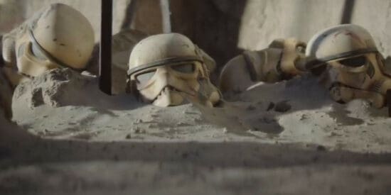 Stormtrooper helmets in the dirt from 'The Mandalorian' Season 2