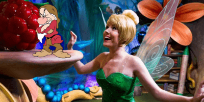 Tinkerbell at Disney Parks with Grumpy from Snow White representing how some Cast Members ruin the magic at the Parks