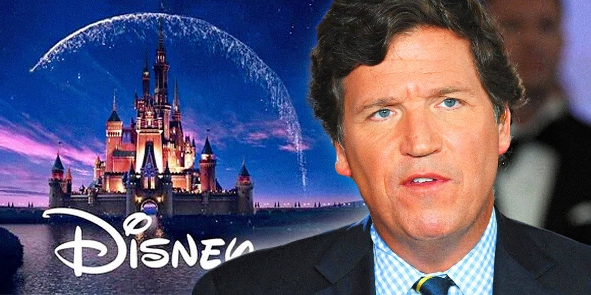 Tucker Carlson on the right and Disney image on the left