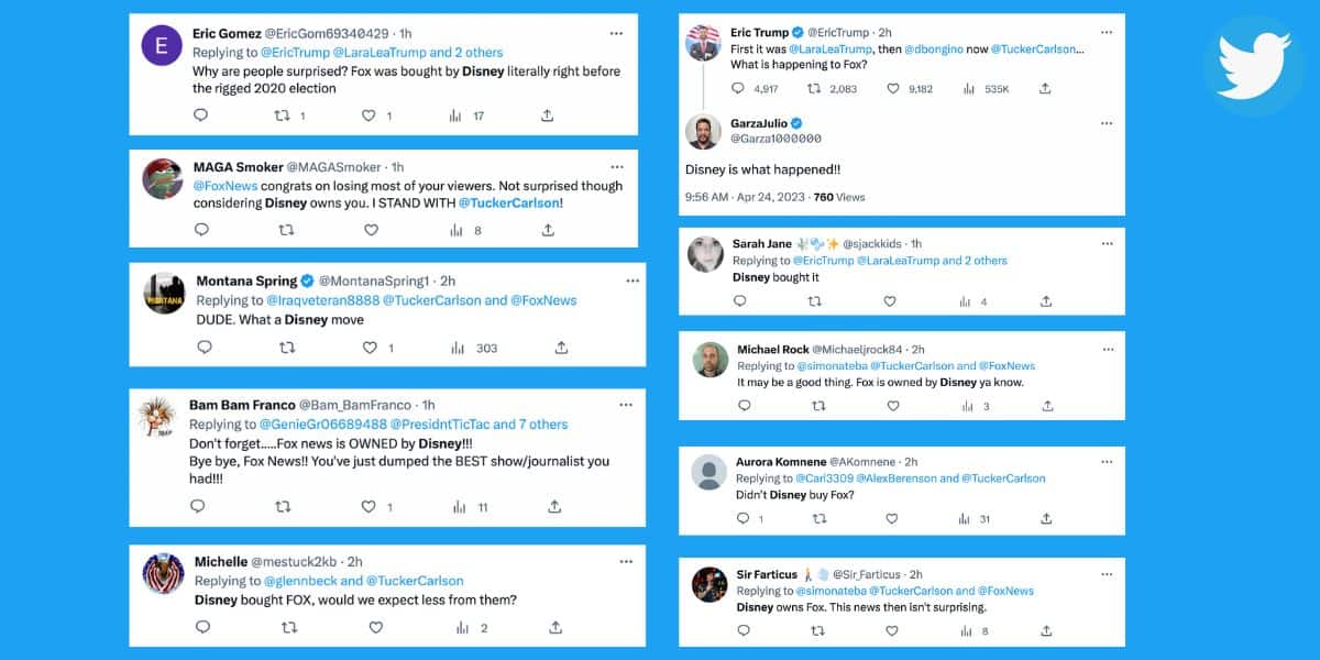 tweets blaming disney for tucker Carlson being fired