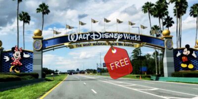 Walt Disney World entrance with a "Free" label