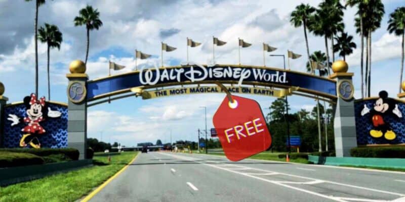 Walt Disney World entrance with a "Free" label