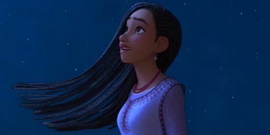 Asha's hair blows in the wind in Wish