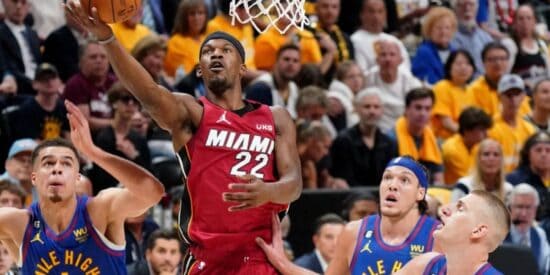 Jimmy Butler scoring during the 2023 NBA Finals