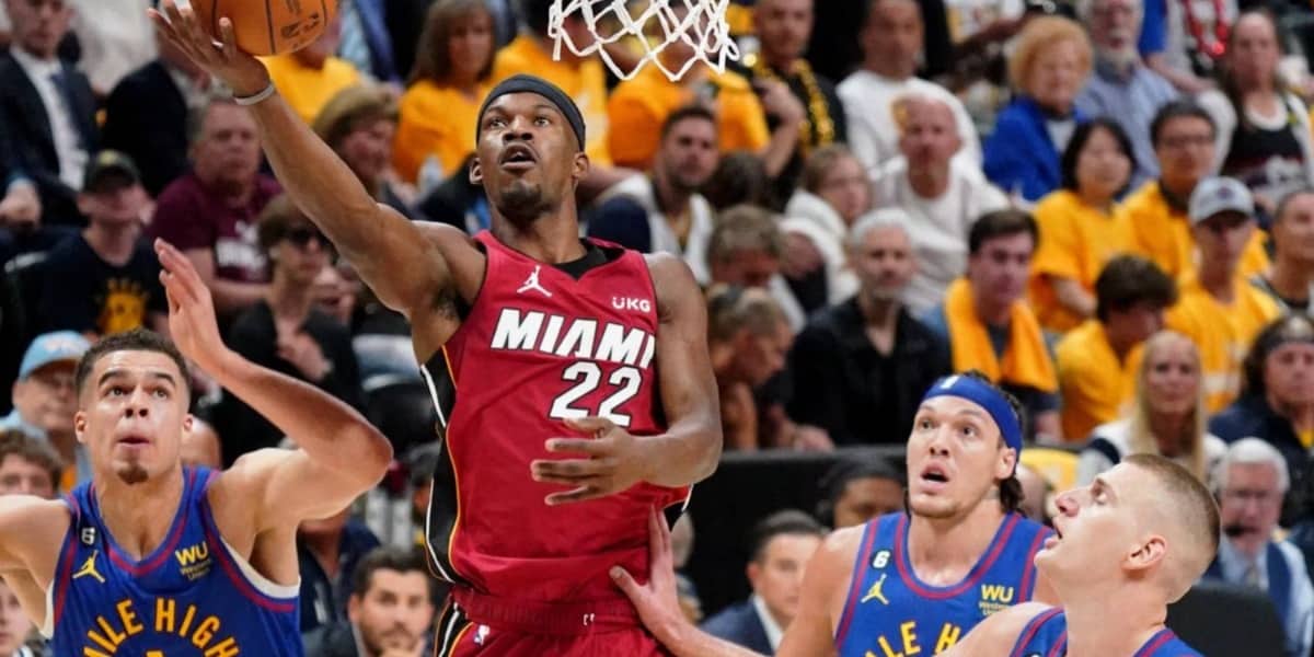 Jimmy Butler scoring during the 2023 NBA Finals