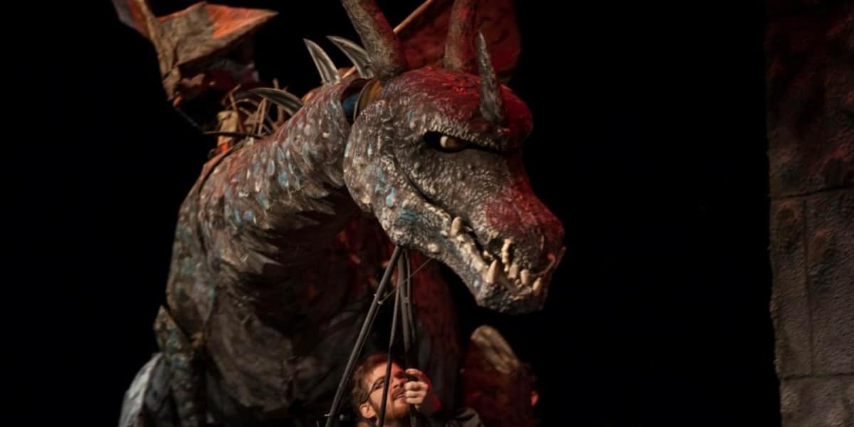 Dragon puppet from anti "woke disney" company Logos Theatre