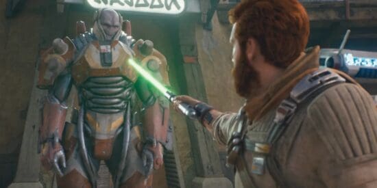 Cal Kestis threatens an NPC in Star Wars: Jedi: survivor