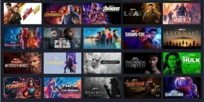 Thumbnails of Marvel shows on Disney+