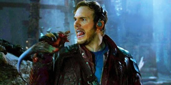 Peter Quill sings into an animal