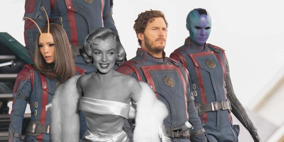 Guardians of the Galaxy characters with Marilyn Monroe
