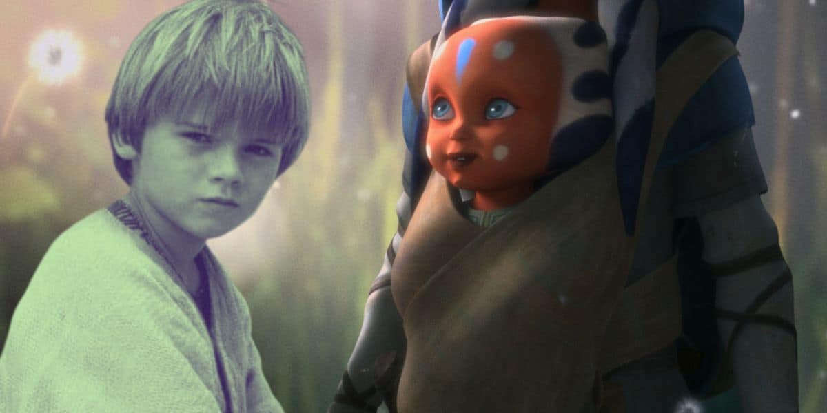 Jake Lloyd as Anakin Skywalker in 'Star Wars: Episode I -- The Phantom Menace (1999) and baby Ahsoka Tano in 'Star Wars: Tales of the Jedi'. Credit: Lucasfilm