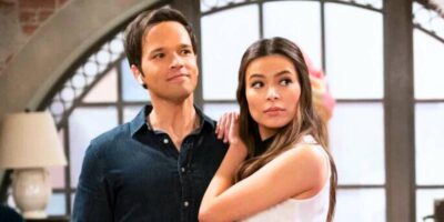 icarly reboot carly and freddie stand with their arms around each other