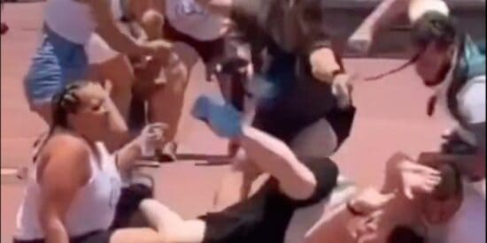 A screenshot from a video of two families involved in the latest Walt Disney World fight.